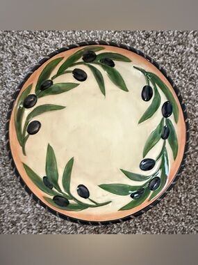 Clay Art Hand Painted Olive Rustica Pasta Bowl ~ Stonelite Clay
